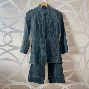 Women's Linen Denim-like Blazer and Cropped Pants